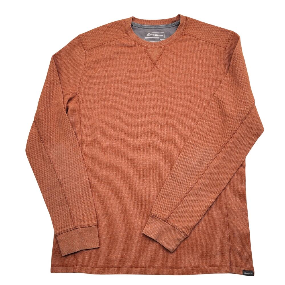 Eddie Bauer Waffle Crew Thermal Pullover Tall L Rust Orange Outdoor Fall Casual